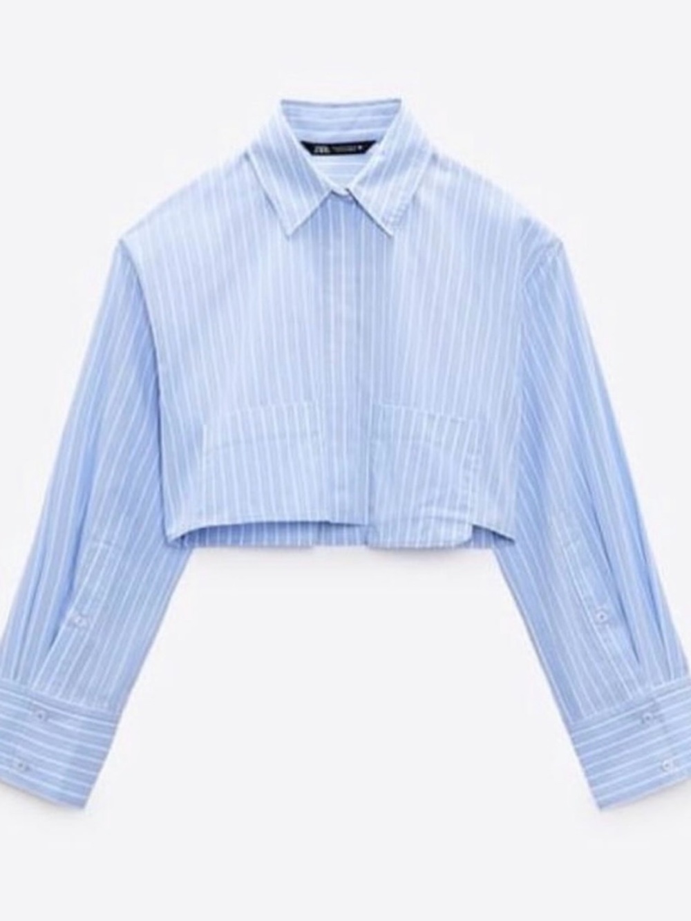 Zara Light Blue and White Pinstripe Shirt